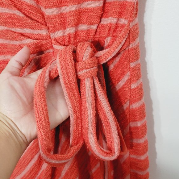 Loft Knit Mini Dress Cap Sleeve Side Tie Waist Orange Stripe Casual Scoop Neck - Picture 4 of 11